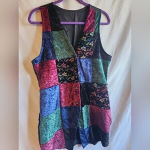 Vintage Womens 90s Rag Retro Patchwork Long Waistcoat Size Medium